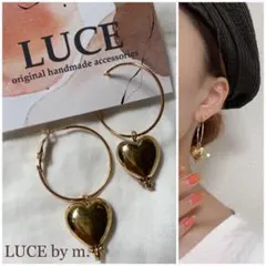 463 ゴールドフープ ぷっくりヴィンテージメタルハート ピアス お洒落