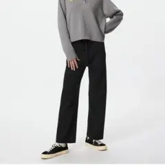 ユニクロ　ウォッシャブルニットリブパンツ　ブラック