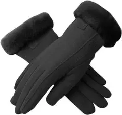 手袋　レディース　黒　タッチパネル対応　手首ファー付き　裏起毛　防寒　防風