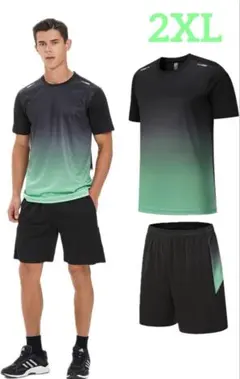 スポーツウェア メンズ 上下セット半袖 夏服 ランニングウェア(2XL)
