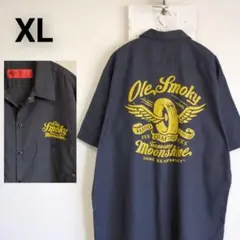 Dickies 半袖　ワークシャツ　チャコールブラック　バックプリント　XL