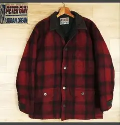 オンブレチェックジャケット　ハンティング　カバーオール　中綿　襟コーデュロイ　L