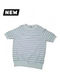 UNIQLO ボーダー クルーネック 半袖ニット ホワイト