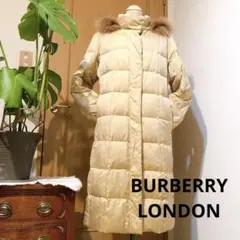 美品 バーバリーロンドン ロングダウンコート ファー ベージュ ノバチェック