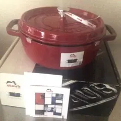 STAUB ピコココットラウンド24cm チェリー 純正ミトン2個 燻製キット付