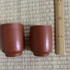有名焼物　茶色の陶器製湯飲み2個セット