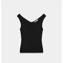 ZARA Vネック ノースリーブ トップス ブラックのサムネイル