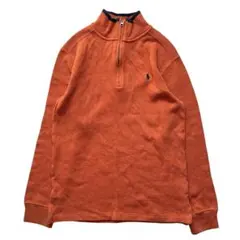 古着 POLO RALPH LAUREN 刺繍ロゴ ハーフジップニット オレンジ