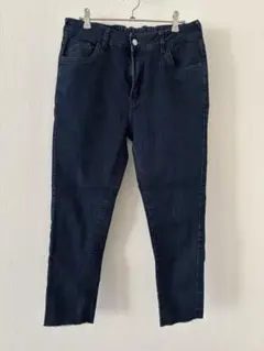 レディース 裾フリンジスキニーデニムストレッチボトムスウエストゴム切りっぱなし