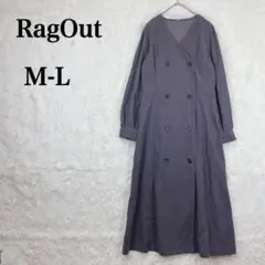 【ラグアウト】ダブルブレスト ノーカラーロングコート M-L 春秋向け