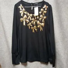 ★AS KNOW AS PINKY★ 黒 リボン装飾 長袖トップス