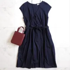 マッキントッシュフィロソフィー フレンチスリーブワンピース ネイビー コットン混