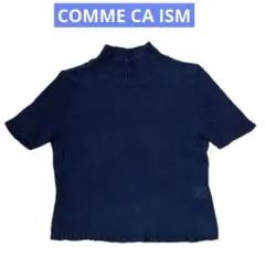 COMME CA ISM トップス　サマーセーター　ハイネック　濃紺　麻100%