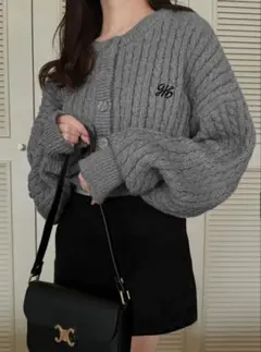⚠️タイムセール⚠️GRL ロゴ刺繍ケーブルニットショート丈カーディガンのサムネイル