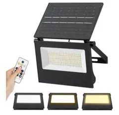 ソーラーライト 投光器 3色切替 154LED リモコン付 防水 防犯