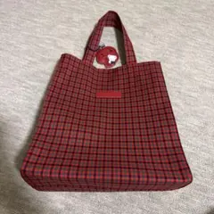 familiar 赤チェックトートバッグ　大