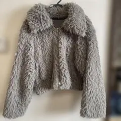 グレー ファージャケット ショート丈 もこもこ アウター 冬