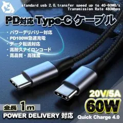 PD対応 Type-CからType-C 急速充電 ケーブル 転送 60W  1m