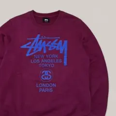 美品 STUSSY ワールドツアー スウェット M バーガンディ 両面プリント