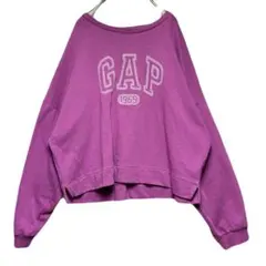 GAP ギャップ 短丈 クロップド アーチロゴ スウェットトレーナー パープル