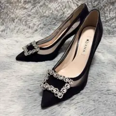 美品✨DIANA/ダイアナ 23.5cm ビジュー ハイヒール スエード 黒