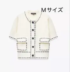 ZARA ショートスリーブニット Mサイズ　ステッチニットジャケット