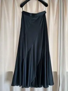 ブラック フレアロングスカート ストレッチ素材