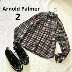 アーノルドパーマー 2 チェック柄 赤黒 長袖シャツ 刺繍ロゴ