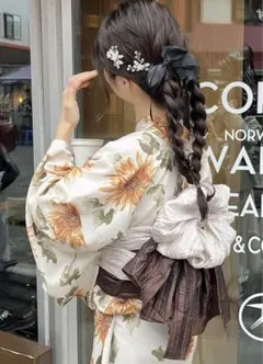 水彩ひまわり浴衣、兵児帯の2点セット