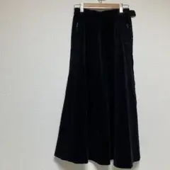 ブラック　ロングスカート　コーデュロイ　ポケット　フリーサイズ　b468