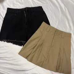 デニムショートパンツとプリーツスカートセット
