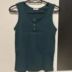 COLZA リブ タンクトップ フロントボタン グリーン S