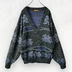 LANCEL Ｖネック ニット L 総柄 レトロ ビンテージ セーター