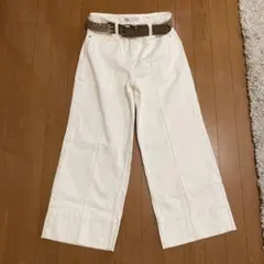 ZARA ホワイト ワイドレッグパンツ ベルト付き