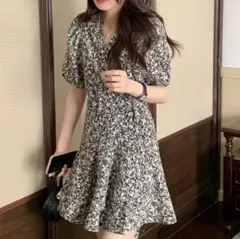 花柄 フリル ワンピース フラワーパターン 春夏 韓国 レディース