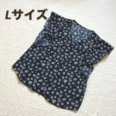 【美品】GU 花柄 ブラウス 黒 ネイビー レディース ノースリーブ L