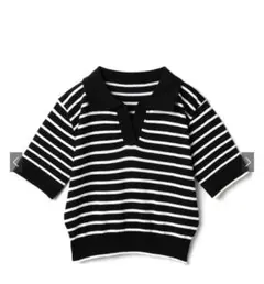 GRL 襟付きボーダー柄ショート丈ニットトップス[ac2073]