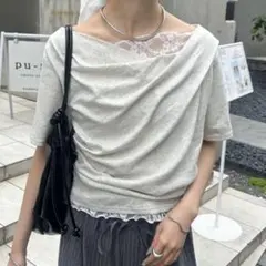 mystic レースドッキングオフショル半袖Tシャツ グレーのサムネイル
