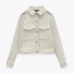 ZARA テクスチャーショートジャケット 千鳥柄 ベージュ XS