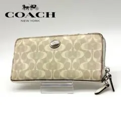【美品】COACH レザー×PVC 長財布 シグネチャー 総柄 ロゴ ホワイト