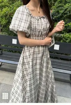 新品　GRL チェック柄　バルーンスリーブワンピース