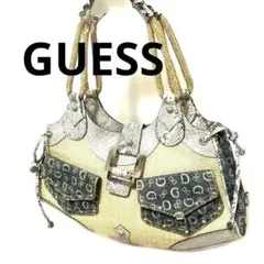 希少ゲスデニムカゴヘビ柄型押ショルダーバックアーカイブY2Kヴィンテージパイソン