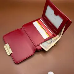 財布 コンパクト折りたたみ財布 カードケース 小銭入れ レッド