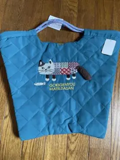 猫刺繍トートバッグ 青色