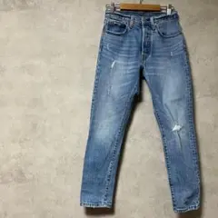 リーバイス　ジーンズ　青　デニム　ダメージ　501　24×26　ボタンフライ　綿