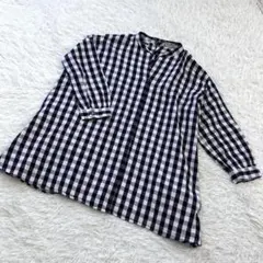 【Samansa Mos2】リネン混 ギンガムチェック チュニックブラウス F
