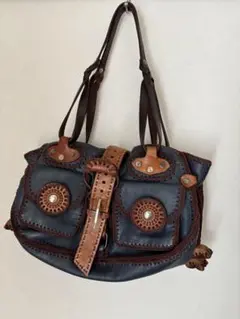 美品】JAMIN PUECH☆ウッドモチーフ がま口 レザー ショルダーバッグ