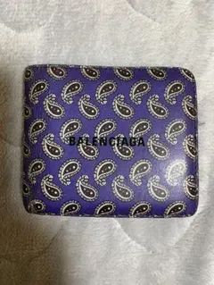 極美品　バレンシアガ　二つ折り財布　ペイズリー柄　パープル　レザー 極美品 バレンシアガ 二つ折り財布 ペイズリー柄 パープル レザー