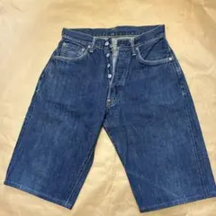 デニムハーフパンツ バイクプリント付き EVISU