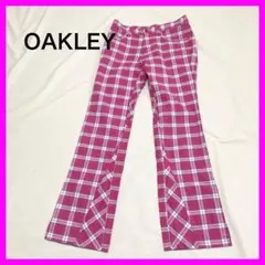 【美品】 OAKLEY オークリー ブーツカット フレアパンツ チェック ピンク